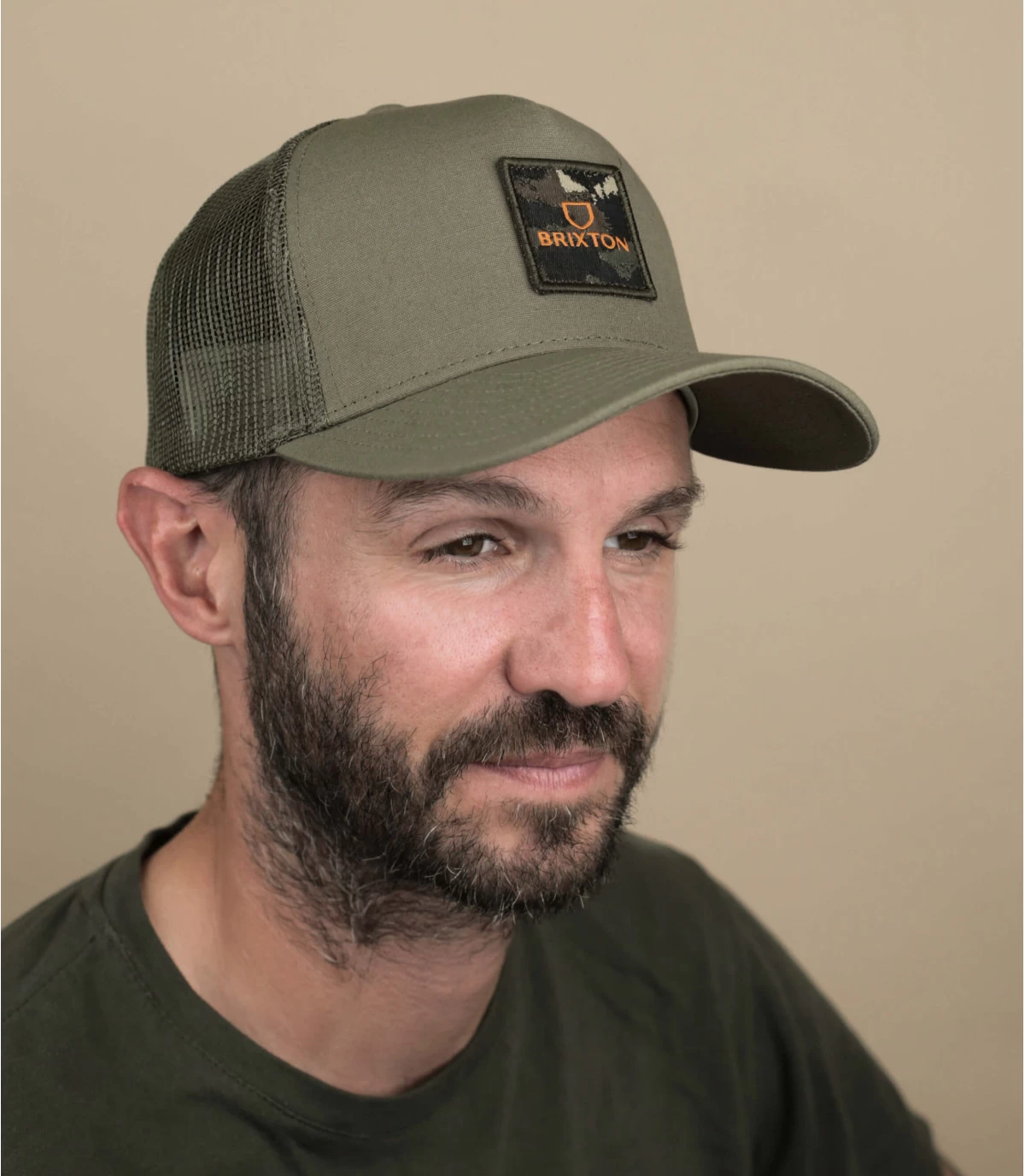 Brixton Alpha Block Trucker Military Olive 1 Brixton Alpha Block Trucker Military Olive