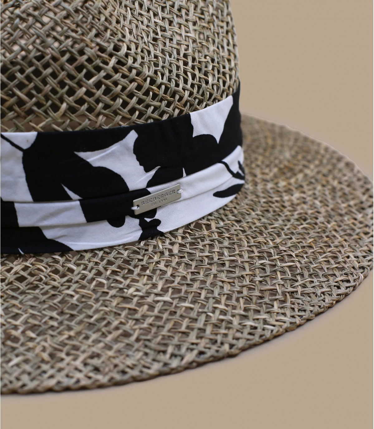 Seeberger Seagrass Fedora Summer Print Black 3 Seeberger Seagrass Fedora Summer Print Black – Image 3